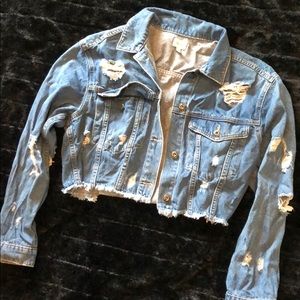 Distressed denim crop jacket